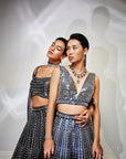 Midnight black mirror work lehenga