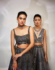Midnight black mirror work lehenga