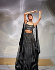 Midnight black mirror work lehenga