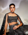 Midnight black mirror work lehenga