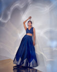Blue tissue work lehenga