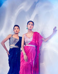 Pink ruffle drape saree