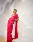 Pink ruffle drape saree