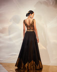 Black & gold tisssue work lehenga