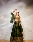 Green & gold work lehenga
