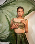 Green & gold work lehenga