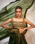 Green & gold work lehenga