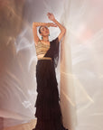 Black ruffle drape saree