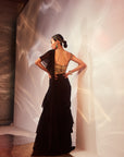 Black ruffle drape saree