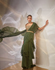 Green ruffle drape saree