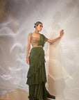 Green ruffle drape saree