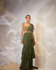 Green ruffle drape saree