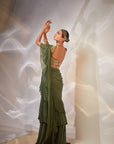 Green ruffle drape saree