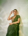 Green ruffle drape saree