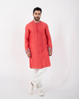 Coral Red Nehru and Kurta Set