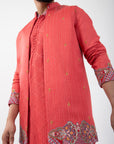 Coral Red Nehru and Kurta Set