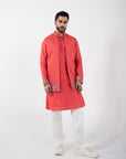 Coral Red Nehru and Kurta Set