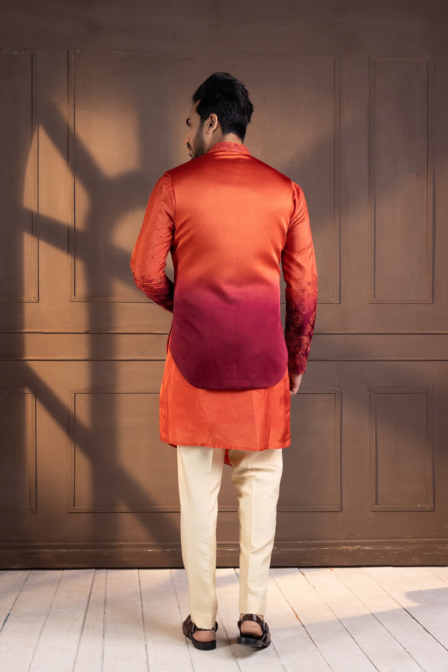 Sunset Bloom Embroidered Nehru