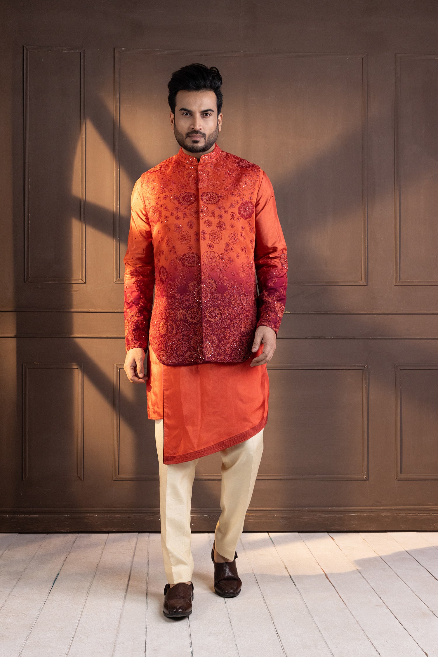 Sunset Bloom Embroidered Nehru