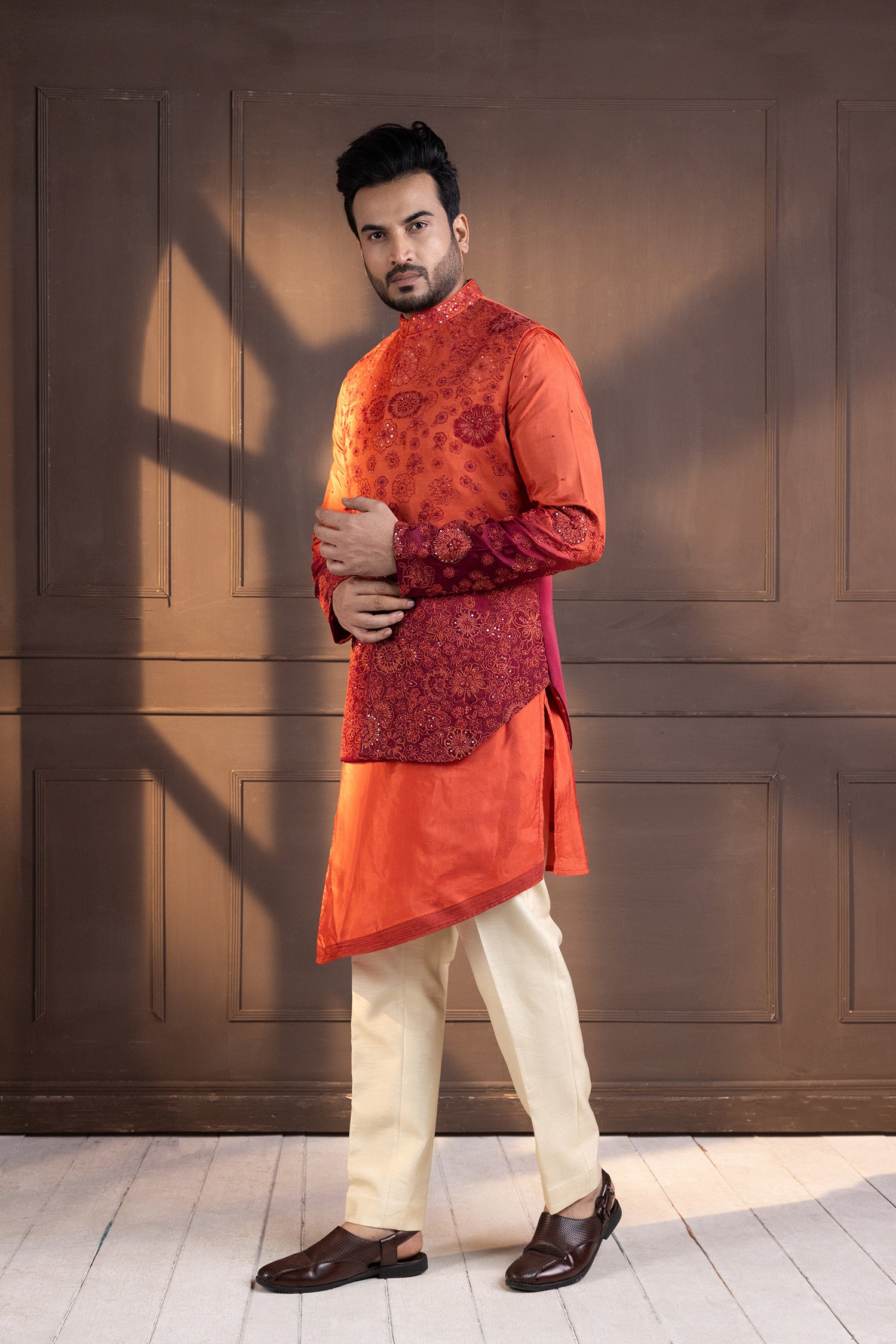Sunset Bloom Embroidered Nehru