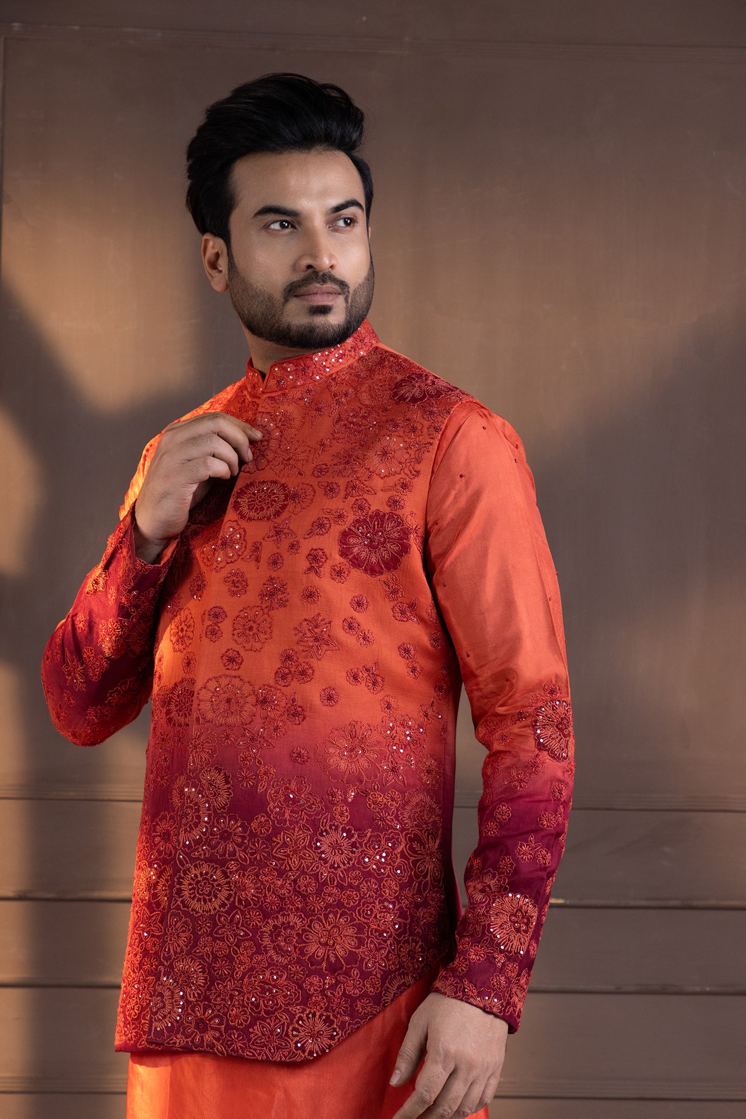 Sunset Bloom Embroidered Nehru