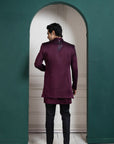Plum Asymmetric Embroidered Bandhgala