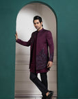 Plum Asymmetric Embroidered Bandhgala