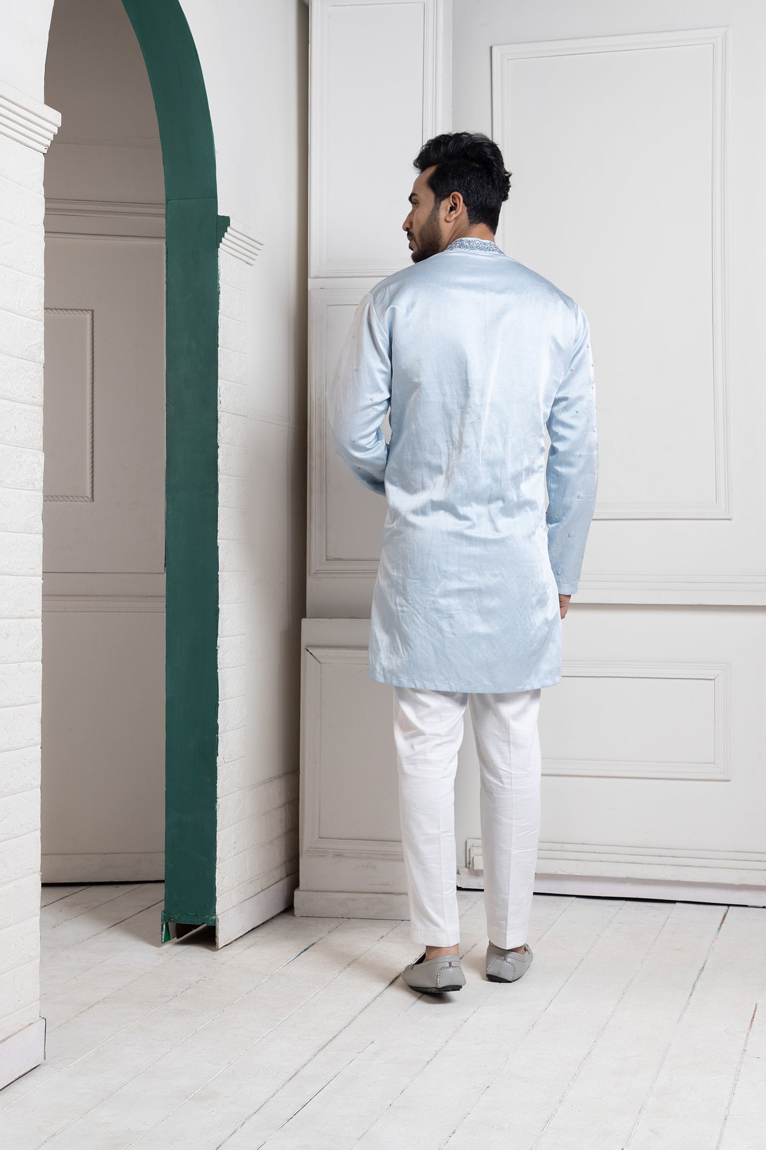 Regal Sky Blue Embroidered Men'S Kurta Set