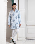 Regal Sky Blue Embroidered Men'S Kurta Set
