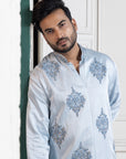 Regal Sky Blue Embroidered Men'S Kurta Set