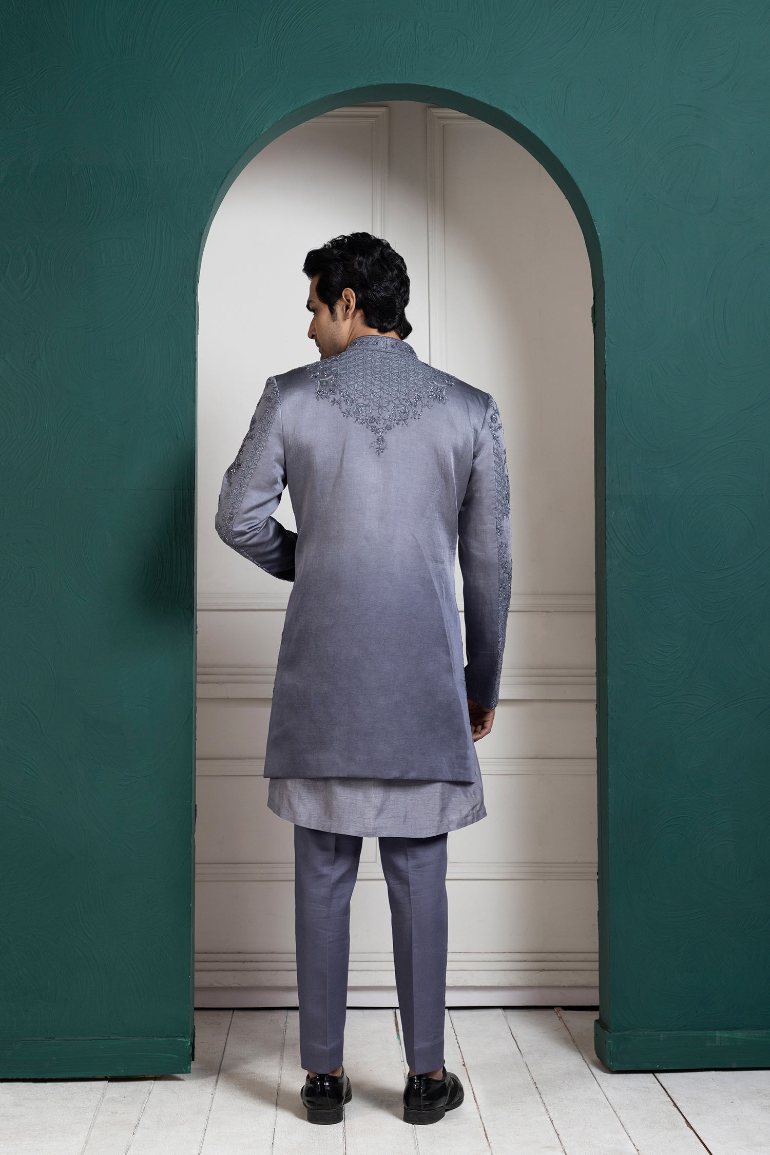 Silver Intricate Embroidered Sherwani