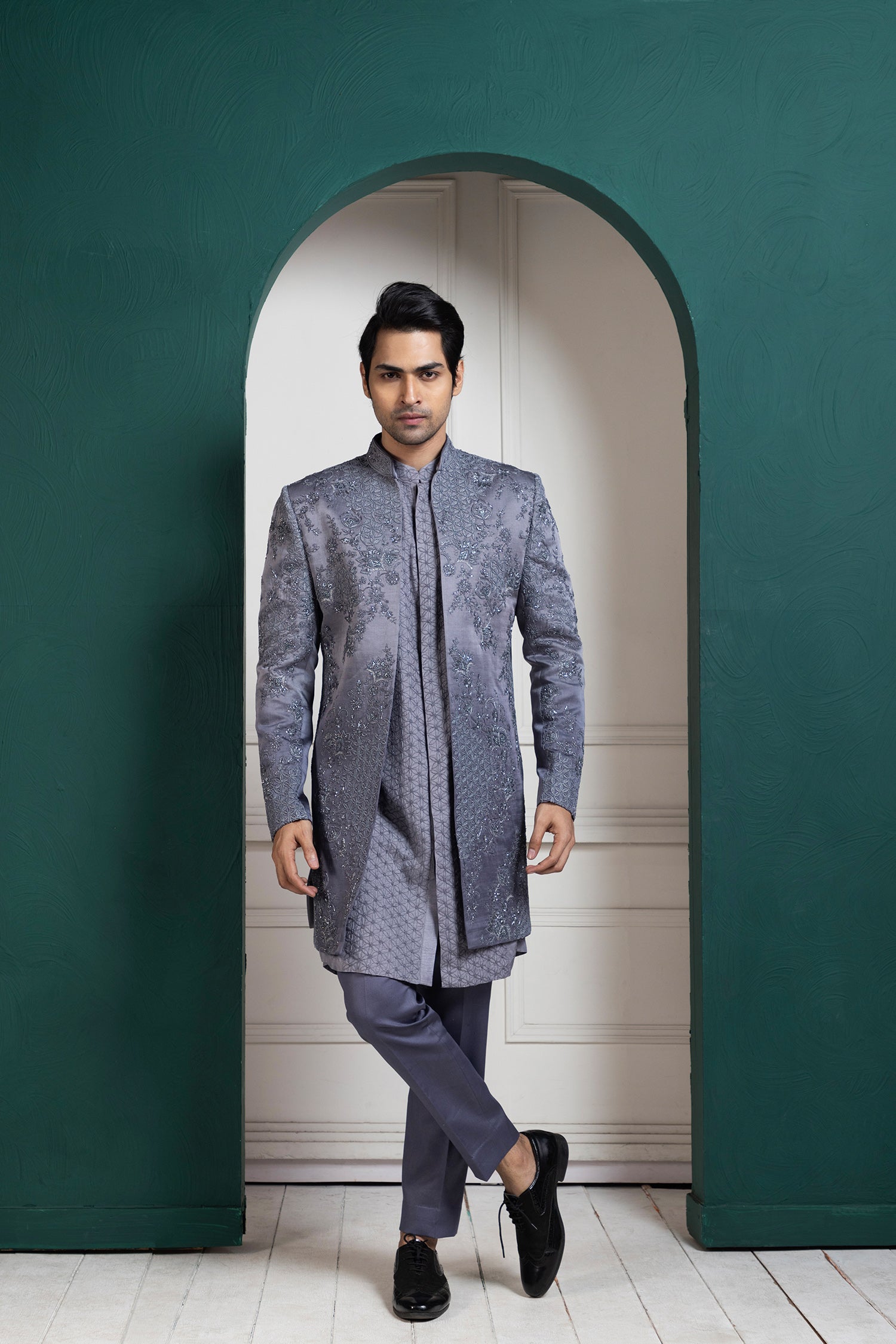 Silver Intricate Embroidered Sherwani