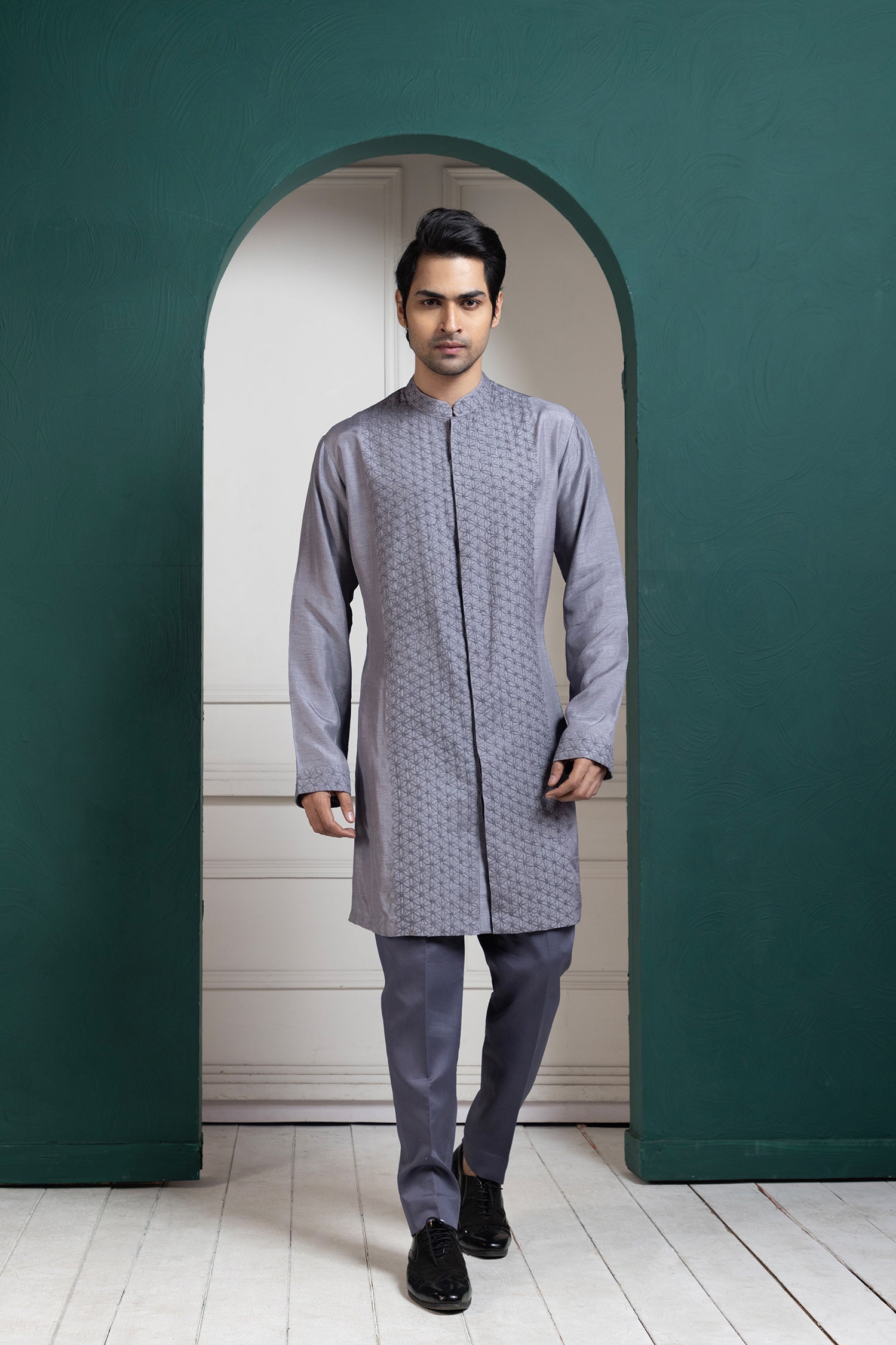 Silver Intricate Embroidered Kurta
