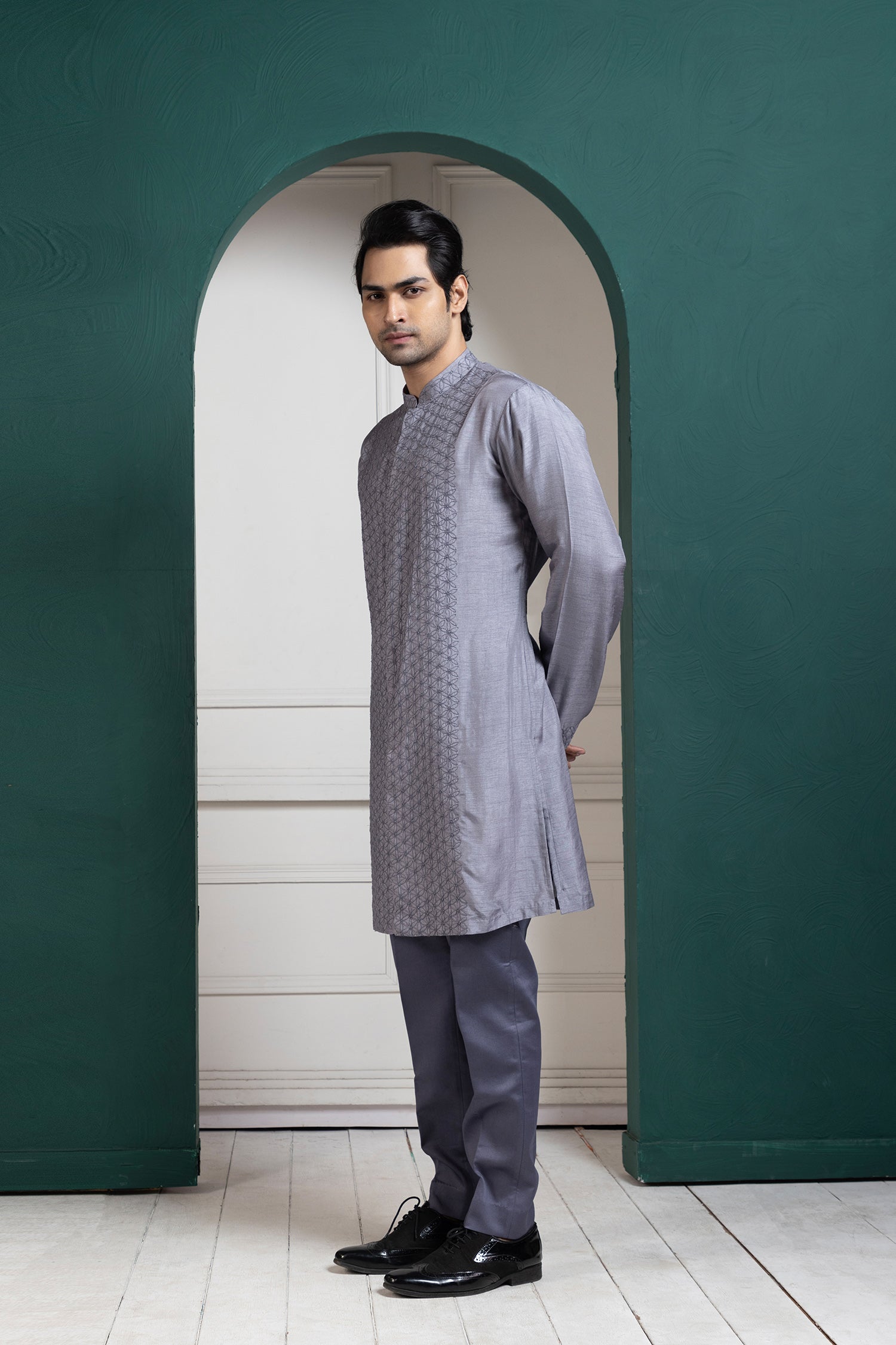 Silver Intricate Embroidered Kurta