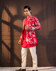 Crimson Palm Grove Embroidered Nehru Jacket