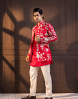 Crimson Palm Grove Embroidered Nehru Jacket