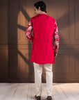 Crimson Palm Grove Embroidered Kurta