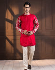 Crimson Palm Grove Embroidered Kurta
