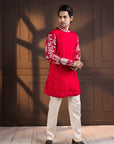 Crimson Palm Grove Embroidered Kurta
