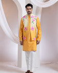 Etch Line Kurta With Blosson Nehru Jacket