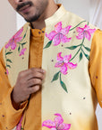 Etch Line Kurta With Blosson Nehru Jacket