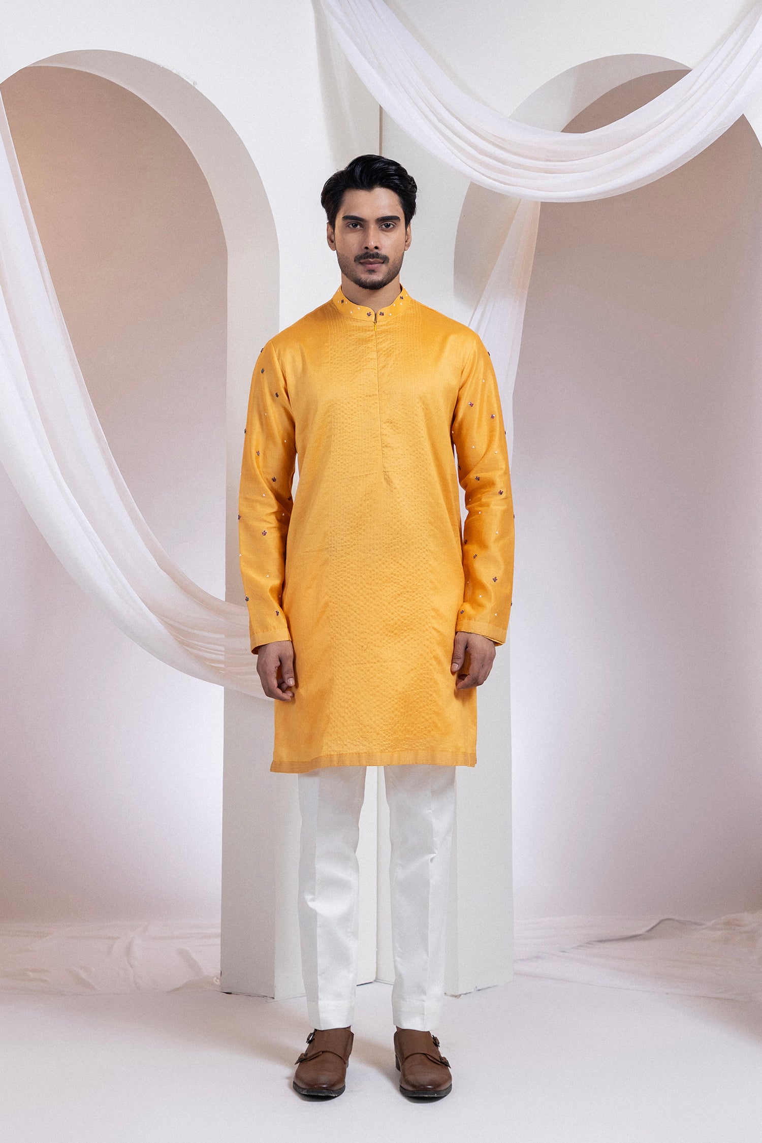Etch Line Kurta With Blosson Nehru Jacket