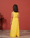 Yellow Handcrafted Crop Top & Flared Pants Set for Girls