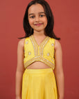 Yellow Handcrafted Crop Top & Flared Pants Set for Girls