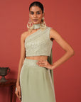 One-Shoulder Embroidered Top with Straight-Fit Skirt Set