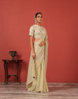 Hand-Embroidered Cutwork Blouse with Sequin Saree Set