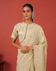 Hand-Embroidered Cutwork Blouse with Sequin Saree Set