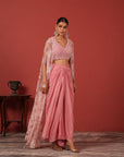 Flawless Drape Skirt Set with Embroidered Blouse & Cape