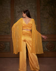 Drape Skirt Set with Ruffle Dupatta - Yellow