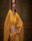 Drape Skirt Set with Ruffle Dupatta - Yellow
